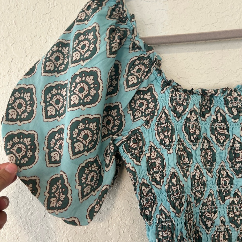 Maurices Blue Smocked Puff Sleeve Crop Top, Boho Milkmaid Cottagecore Summer Top - Picture 3 of 7